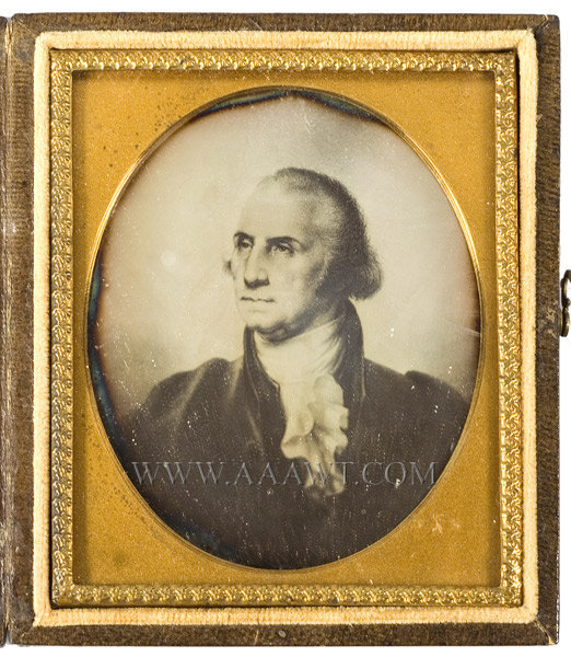 Daguerreotype, Iconic George Washington Portrait after Rembrandt Peal
Possibly by Anson, 589 Broadway, New York
George Washington
Sixth Plate, entire view